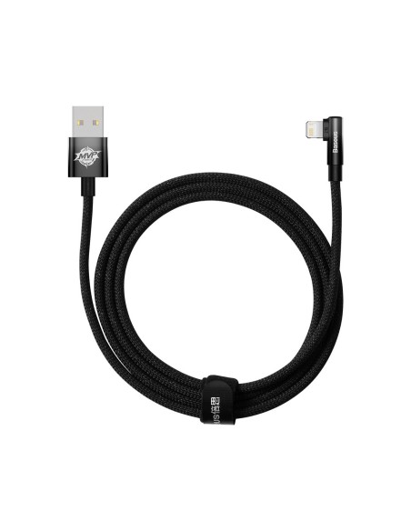 Kampinis kabelio laidas su šoniniu USB kištuku Iphone Lightning 2m 2.4A juodas Kampinis kabelio laidas su šoniniu USB kištuku Iphone Lightning 2m 2.4A juodas