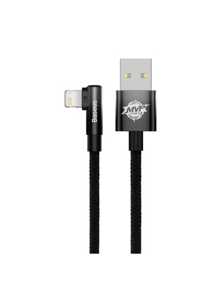 Kampinis kabelio laidas su šoniniu USB kištuku Iphone Lightning 2m 2.4A juodas Kampinis kabelio laidas su šoniniu USB kištuku Iphone Lightning 2m 2.4A juodas