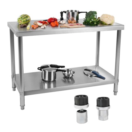 Centrinis nerūdijančio plieno gastronominis stalviršis su lentyna 120x70cm Centrinis nerūdijančio plieno gastronominis stalviršis su lentyna 120x70cm