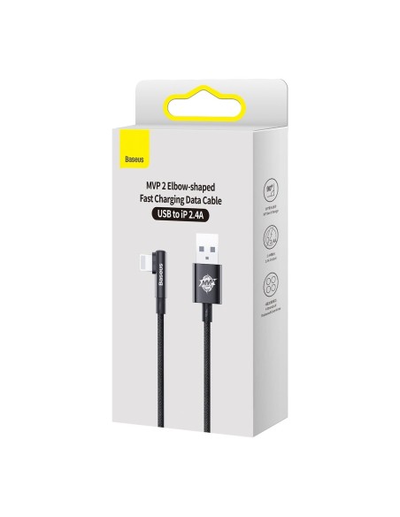 Kampinis kabelio laidas su šoniniu USB kištuku Iphone Lightning 2m 2.4A juodas Kampinis kabelio laidas su šoniniu USB kištuku Iphone Lightning 2m 2.4A juodas
