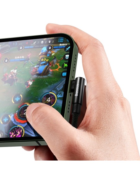 Kampinis kabelio laidas su šoniniu USB kištuku Iphone Lightning 2m 2.4A juodas Kampinis kabelio laidas su šoniniu USB kištuku Iphone Lightning 2m 2.4A juodas