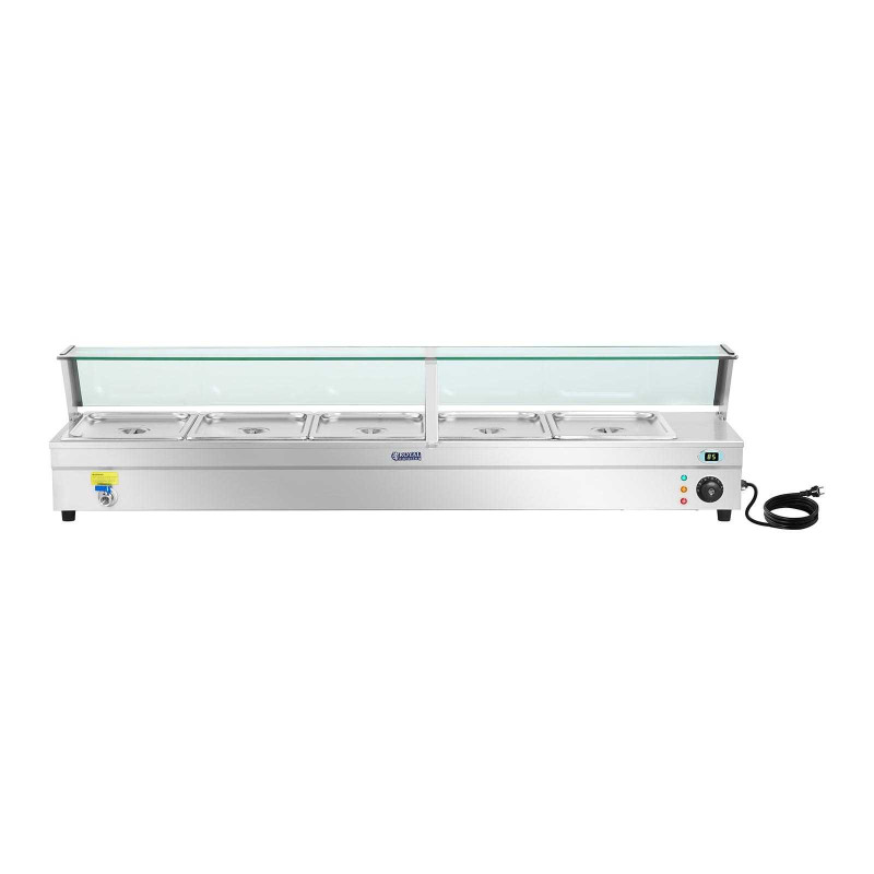 Bain marie vandens šildytuvas su čiaupu ir stikliniu dangteliu 2200W 30L + 5x GN1/2 talpa
