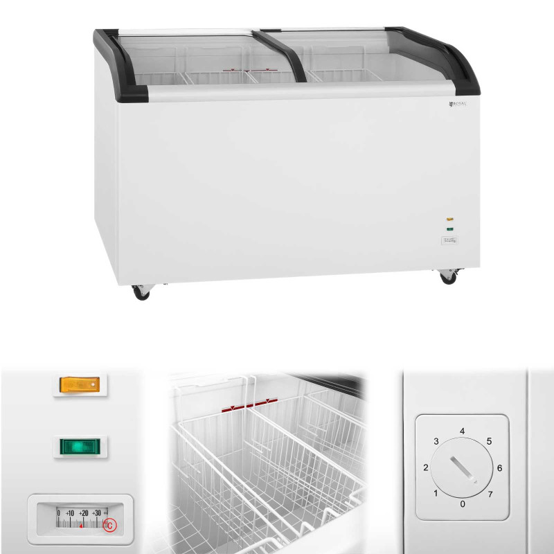 Komercinis krūtinės šaldiklis su užraktu ir stikliniu viršumi iki -25C 355L