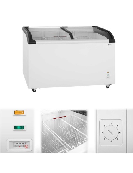 Komercinis krūtinės šaldiklis su užraktu ir stikliniu viršumi iki -25C 355L