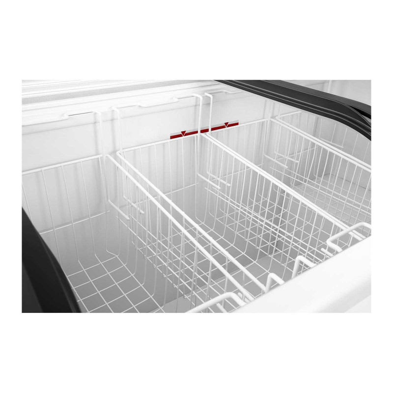 Komercinis krūtinės šaldiklis su užraktu ir stikliniu viršumi iki -25C 355L