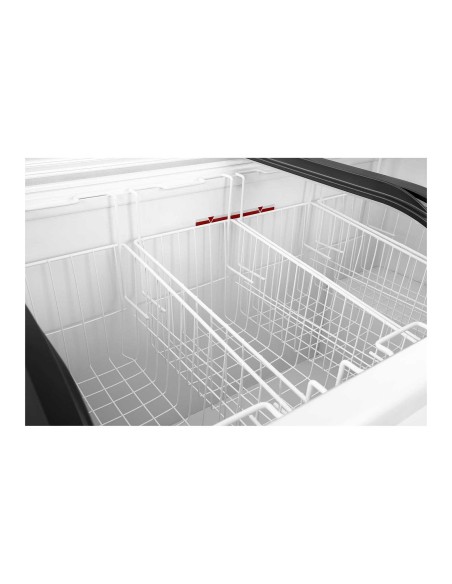 Komercinis krūtinės šaldiklis su užraktu ir stikliniu viršumi iki -25C 355L