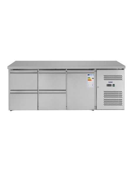 Šaldomasis stalas su plieniniu stalviršiu 4 stalčiai nuo -2 iki 10C 179cm Šaldomasis stalas su plieniniu stalviršiu 4 stalčiai nuo -2 iki 10C 179cm