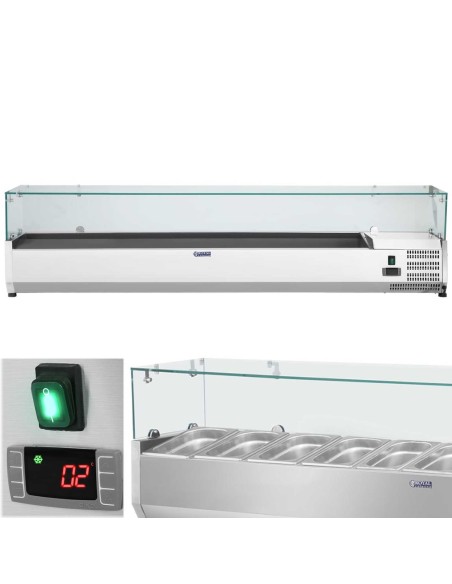 Aušinimo viršus su stikliniu dangteliu 9x GN1/4 180cm Aušinimo viršus su stikliniu dangteliu 9x GN1/4 180cm