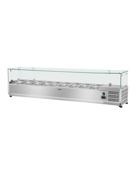 Aušinimo viršus su stikliniu dangteliu 9x GN1/4 180cm Aušinimo viršus su stikliniu dangteliu 9x GN1/4 180cm
