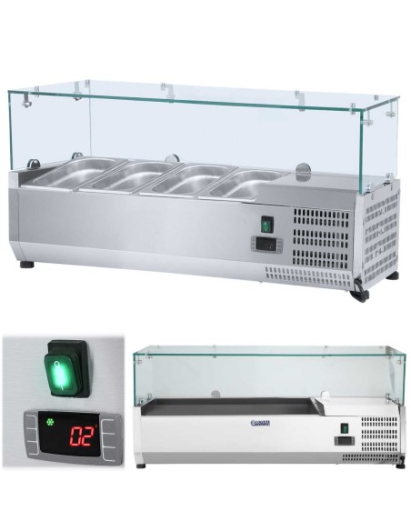 Aušinimo viršus su stikliniu dangteliu 3x GN1/3 ir 1x GN1/2 120cm