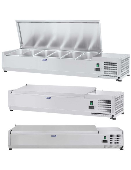 Aušinimo stalas su plieniniu dangteliu 5x GN1/3 ir 1x GN1/2 150cm