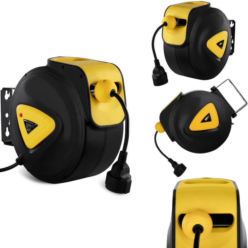 Automatinis vyniotuvas, sieninis kabelio ritė su ilgintuvu AC230V / 10A / 50Hz lizdas, ilgis 21,5m