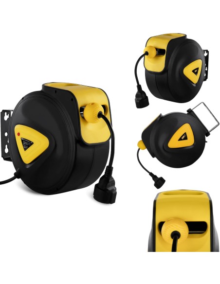 Automatinis vyniotuvas, sieninis kabelio ritė su ilgintuvu AC230V / 10A / 50Hz lizdas, ilgis 21,5m Automatinis vyniotuvas, sieninis kabelio ritė su ilgintuvu AC230V / 10A / 50Hz lizdas, ilgis 21,5m