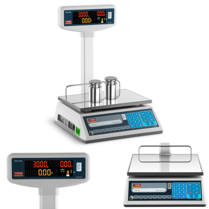 Įteisintos kainos parduotuvės svarstyklės EGE-LED TEM RS232 3kg / 1g Įteisintos kainos parduotuvės svarstyklės EGE-LED TEM RS232 3kg / 1g