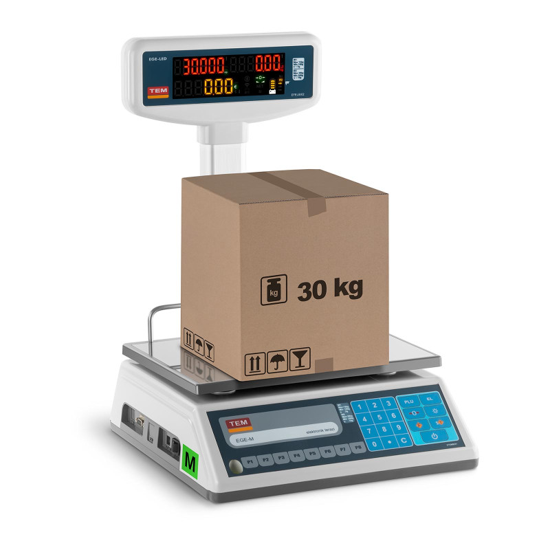 Legalizuotos kainos parduotuvės svarstyklės EGE-LED TEM RS232 30kg / 10g