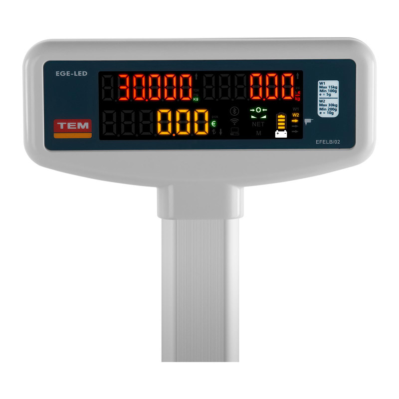 Legalizuotos kainos parduotuvės svarstyklės EGE-LED TEM RS232 30kg / 10g