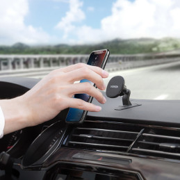 Juodas magnetinis automobilinio telefono laikiklis prietaisų skydeliui