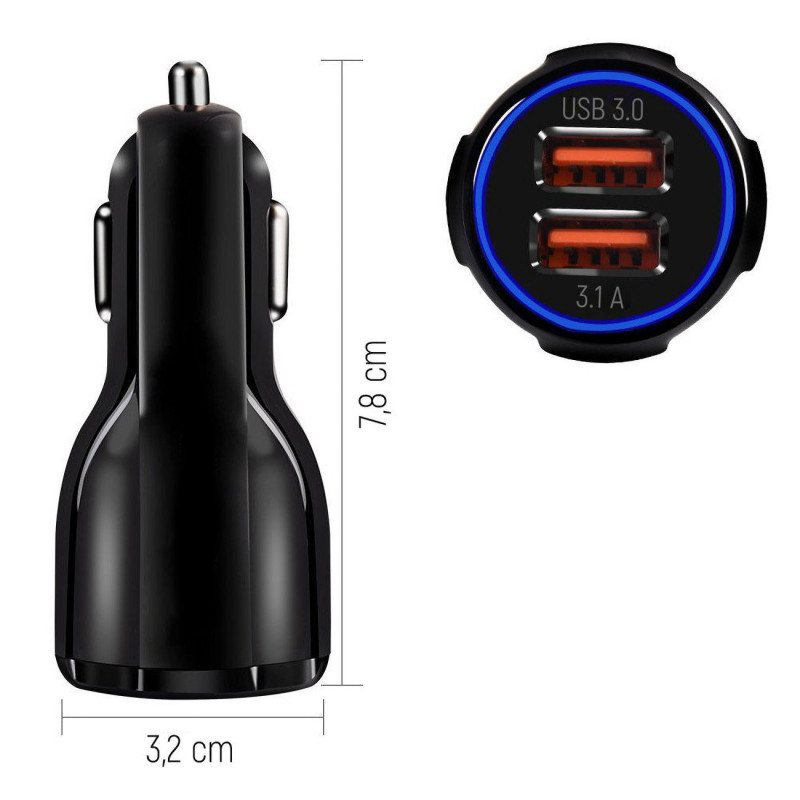 2xUSB automobilinis pakrovejas juodas