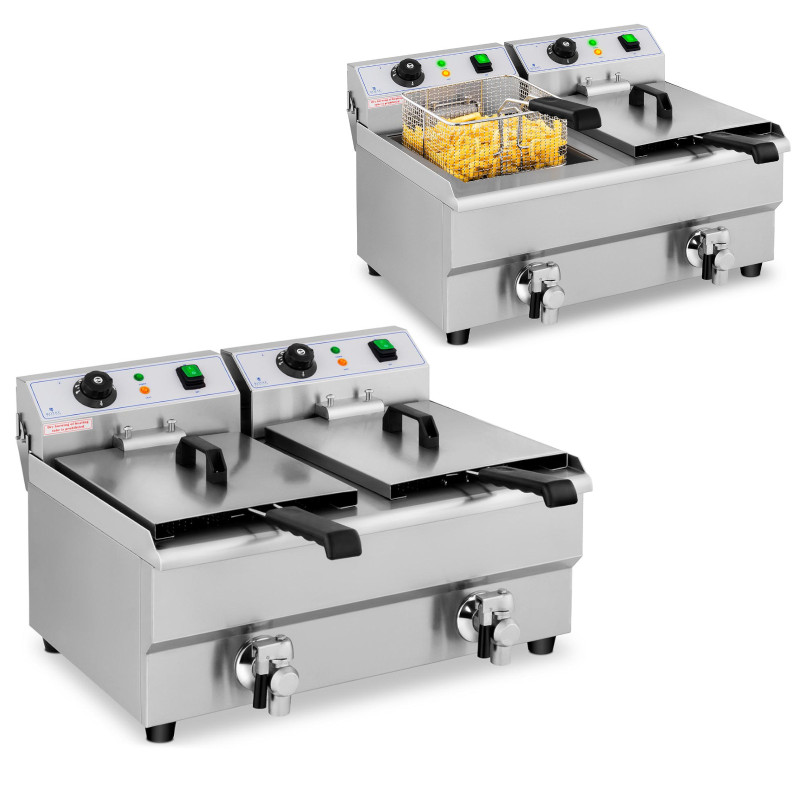 Elektrinė dviguba gruzdintuvė su čiaupu 230 V 2 x 3000W 2 x 10 L