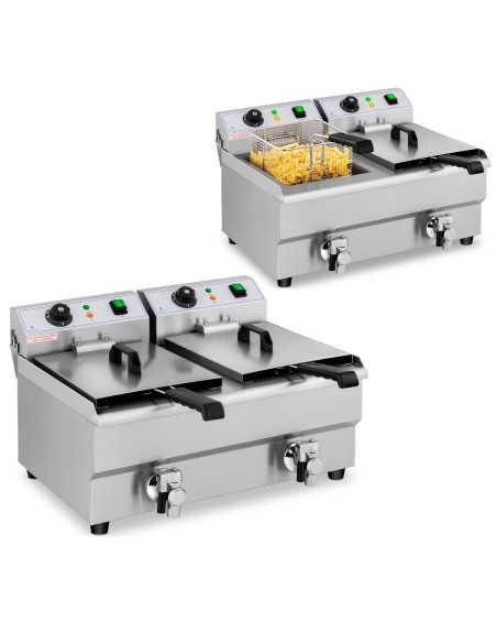 Elektrinė dviguba gruzdintuvė su čiaupu 230 V 2 x 3000W 2 x 10 L Elektrinė dviguba gruzdintuvė su čiaupu 230 V 2 x 3000W 2 x 10 L