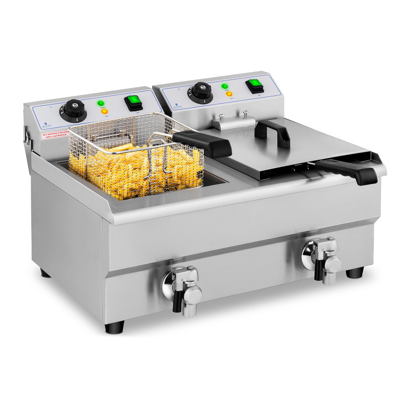 Elektrinė dviguba gruzdintuvė su čiaupu 230 V 2 x 3000W 2 x 10 L