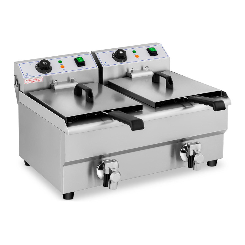 Elektrinė dviguba gruzdintuvė su čiaupu 230 V 2 x 3000W 2 x 10 L