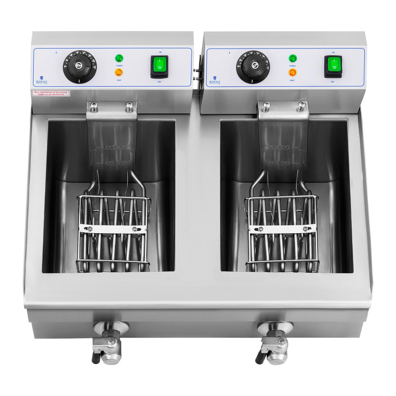Elektrinė dviguba gruzdintuvė su čiaupu 230 V 2 x 3000W 2 x 10 L