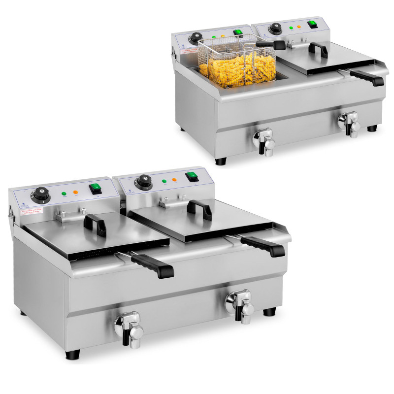 Elektrinė dviguba gruzdintuvė su čiaupu 230 V 2 x 3200 W 2 x 13 L
