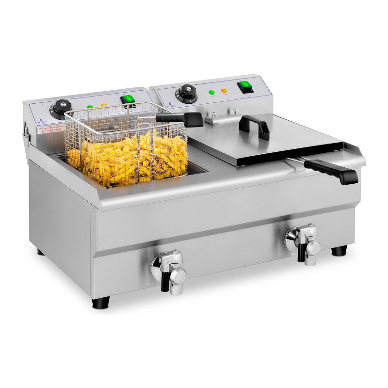 Elektrinė dviguba gruzdintuvė su čiaupu 230 V 2 x 3200 W 2 x 13 L