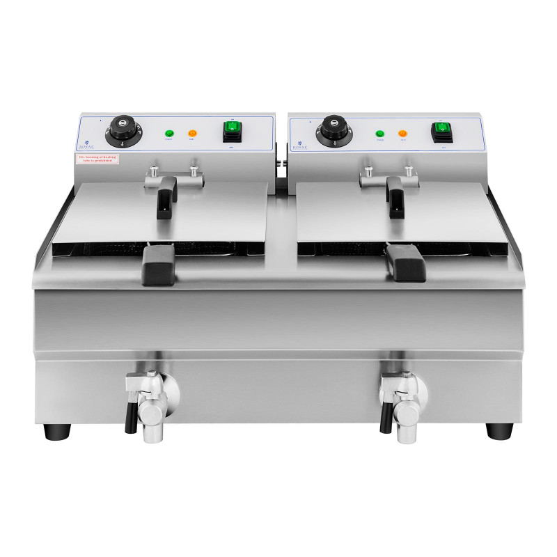 Elektrinė dviguba gruzdintuvė su čiaupu 230 V 2 x 3200 W 2 x 13 L