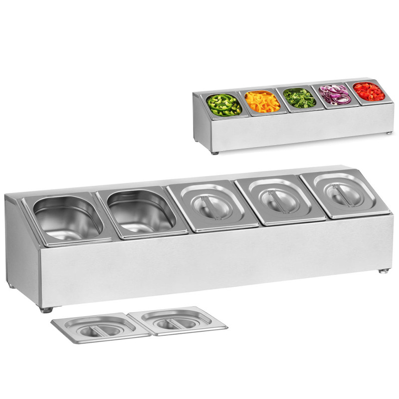Stovas maitinimo konteineriams 5 x GN1/6 + 5 x konteineriai Stovas maitinimo konteineriams 5 x GN1/6 + 5 x konteineriai