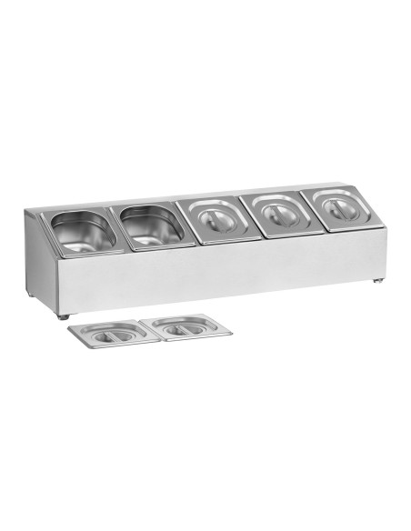 Stovas maitinimo konteineriams 5 x GN1/6 + 5 x konteineriai Stovas maitinimo konteineriams 5 x GN1/6 + 5 x konteineriai