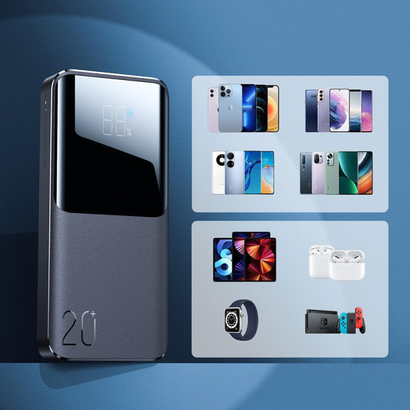 Powerbank 20000mAh 15W kabelis USB-C laidas juodas