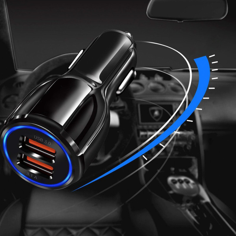 2xUSB automobilinis pakrovejas juodas