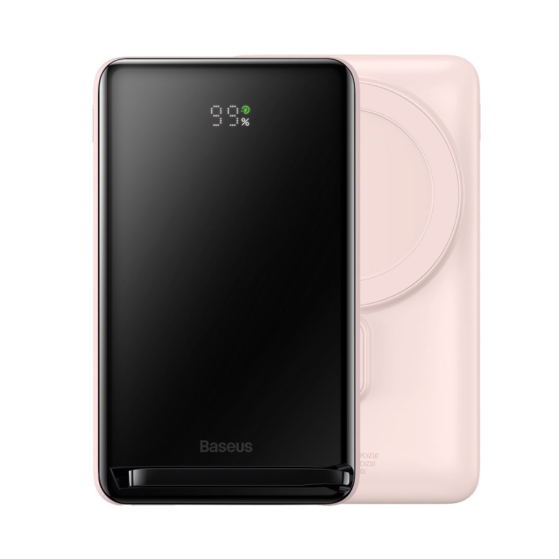 Maitinimo bankas su belaidžiu įkrovimu MagSafe 10000mAh 20W rožinė + USB-C laidas 0,5m