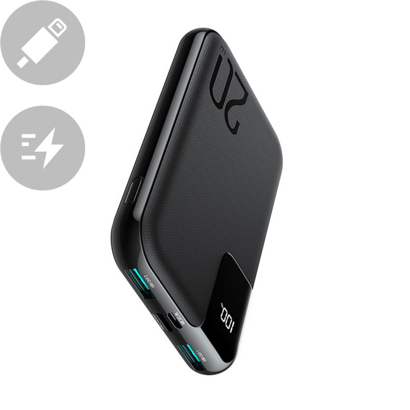 Powerbank 10000mAh 20W greitas įkrovimas 2xUSB 1xUSB-C juodas Powerbank 10000mAh 20W greitas įkrovimas 2xUSB 1xUSB-C juodas