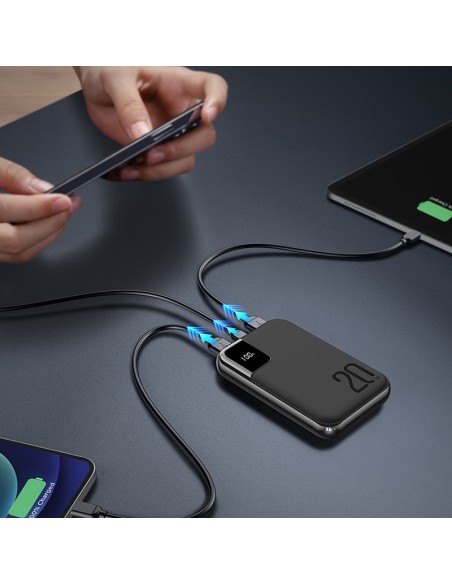 Powerbank 10000mAh 20W greitas įkrovimas 2xUSB 1xUSB-C juodas