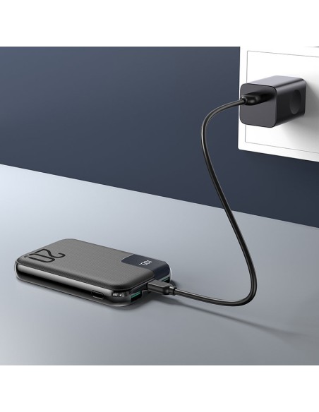 Powerbank 10000mAh 20W greitas įkrovimas 2xUSB 1xUSB-C juodas