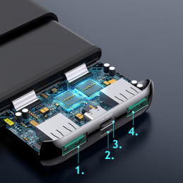 Powerbank 10000mAh 20W greitas įkrovimas 2xUSB 1xUSB-C juodas