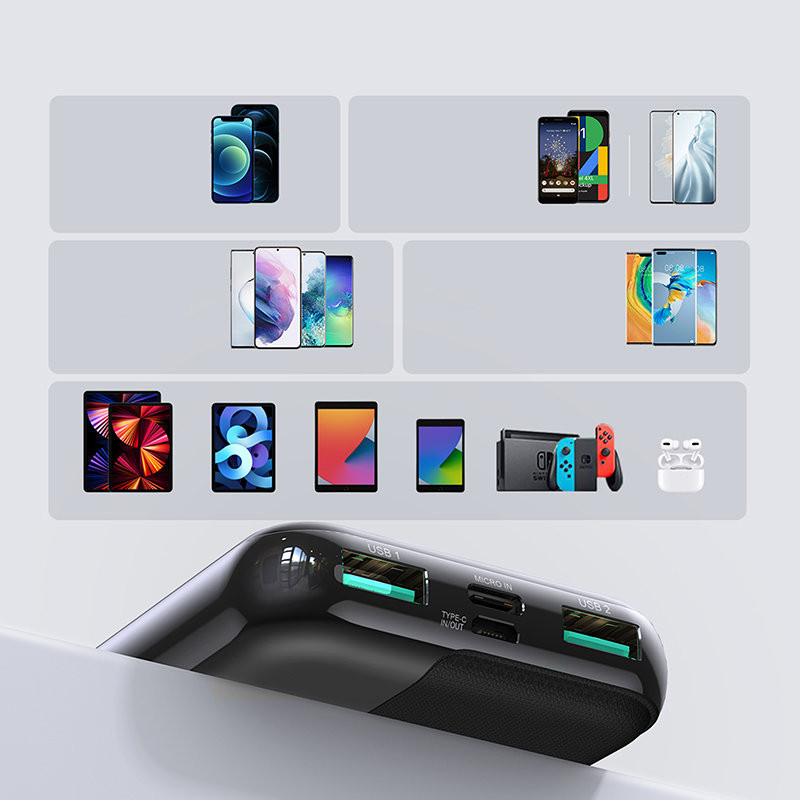 Powerbank 10000mAh 20W greitas įkrovimas 2xUSB 1xUSB-C juodas