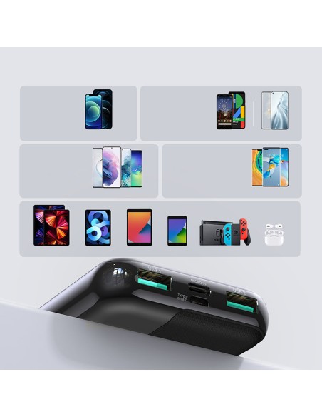 Powerbank 10000mAh 20W greitas įkrovimas 2xUSB 1xUSB-C juodas