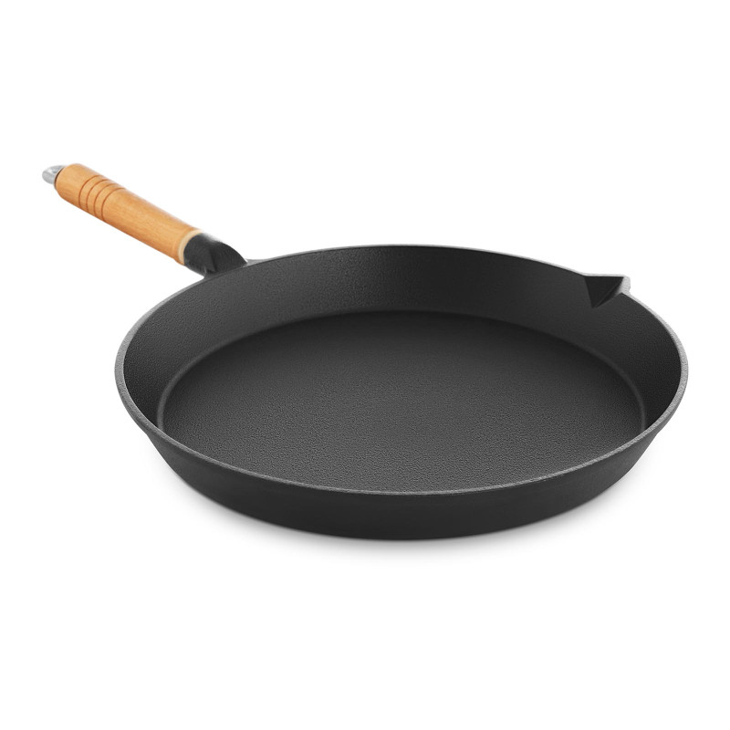 Ketaus apvali lygi keptuvė su medine rankena, sk. 30 cm