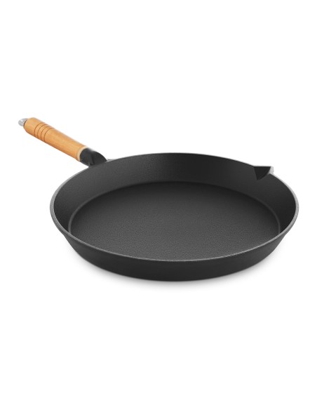 Ketaus apvali lygi keptuvė su medine rankena, sk. 30 cm