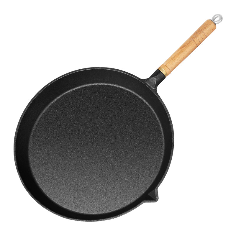 Ketaus apvali lygi keptuvė su medine rankena, sk. 30 cm