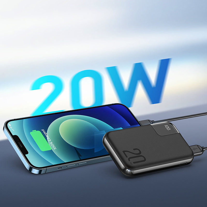 Powerbank 10000mAh 20W greitas įkrovimas 2xUSB 1xUSB-C juodas