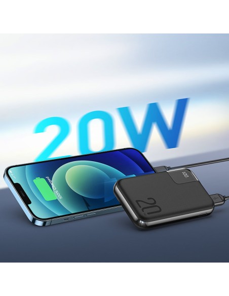 Powerbank 10000mAh 20W greitas įkrovimas 2xUSB 1xUSB-C juodas