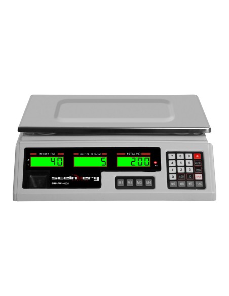 Parduotuvės kontrolinės svarstyklės 339x233mm maitinimo šaltinis + baterija 40kg / 2g - balta Parduotuvės kontrolinės svarstyklės 339x233mm maitinimo šaltinis + baterija 40kg / 2g - balta