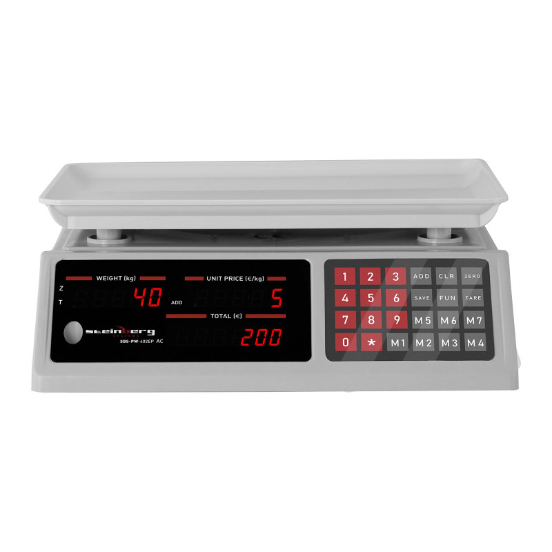 Parduotuvinių svarstyklių skaičiavimo vienetai 336x238mm maitinimo adapteris + baterija 40kg / 2g - balta
