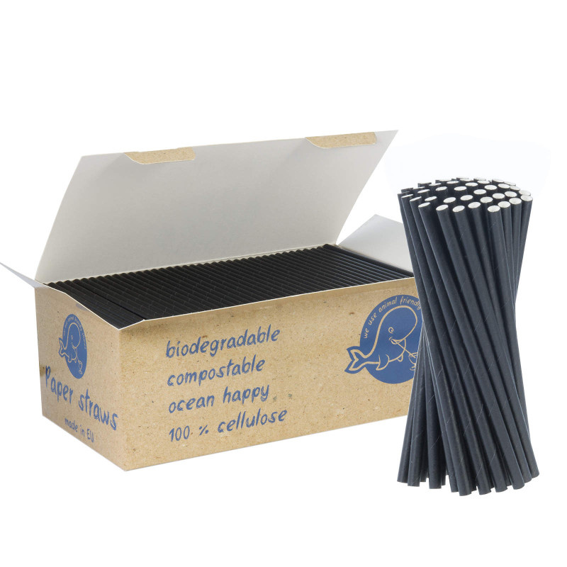 BIO ekologiški popieriniai šiaudeliai PAPER STRAWS 6/150mm - juodi 650vnt. BIO ekologiški popieriniai šiaudeliai PAPER STRAWS 6/150mm - juodi 650vnt.