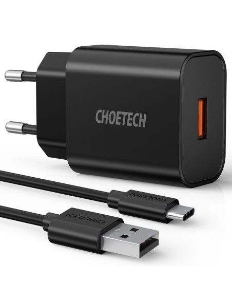 QuickCharge 3.0 18W 3A greitas įkroviklis + 1m juodas USB laidas